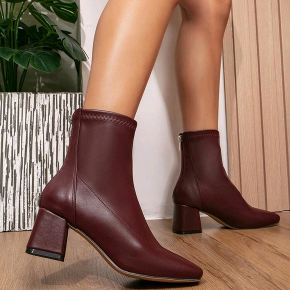 Women's High Heel Square Toe Mid-Calf Boots, French Short Ankle Chelsea Boots - Picture 5 of 6